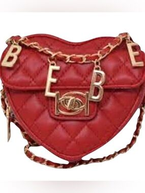 BEBE Red Solana Vegan Leather Quilted Heart Mini Bag - NWT